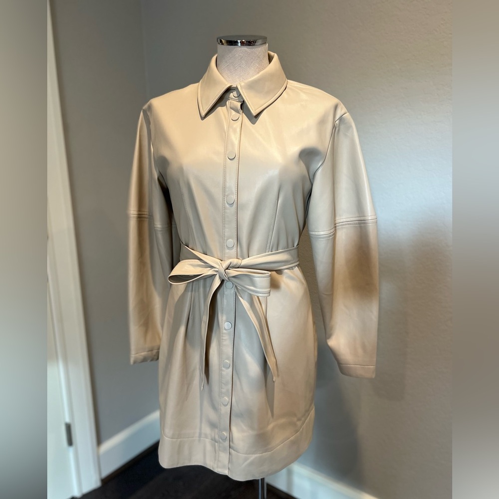 Elliatt Cream Leather Shirt Dress with Tie Waist